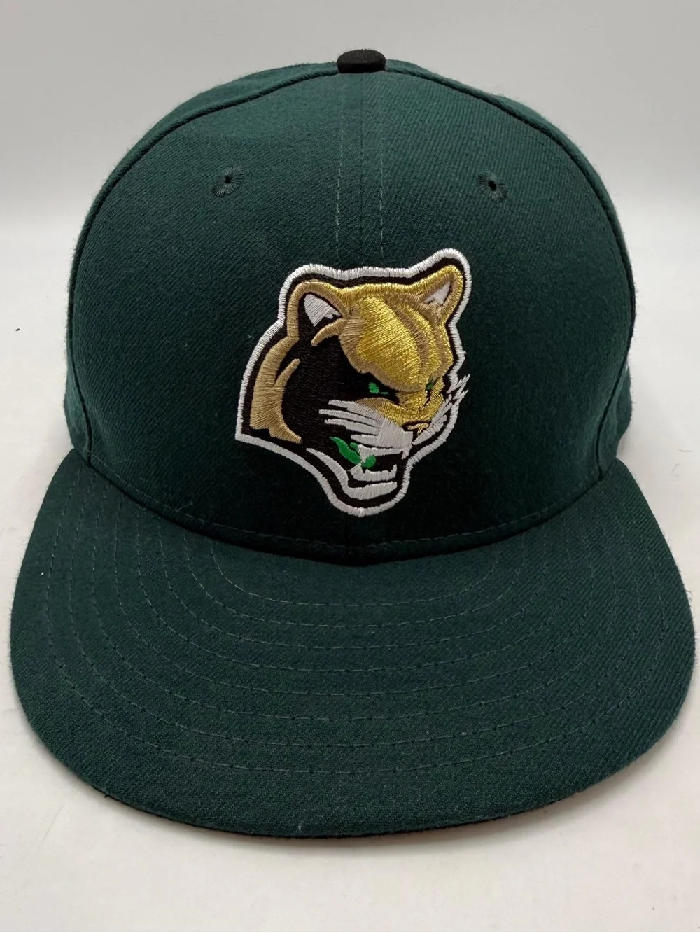 New Era 59FIFTY Cougar Puma Fitted Hat Green Gold Size 7 1/2 Baseball Cap